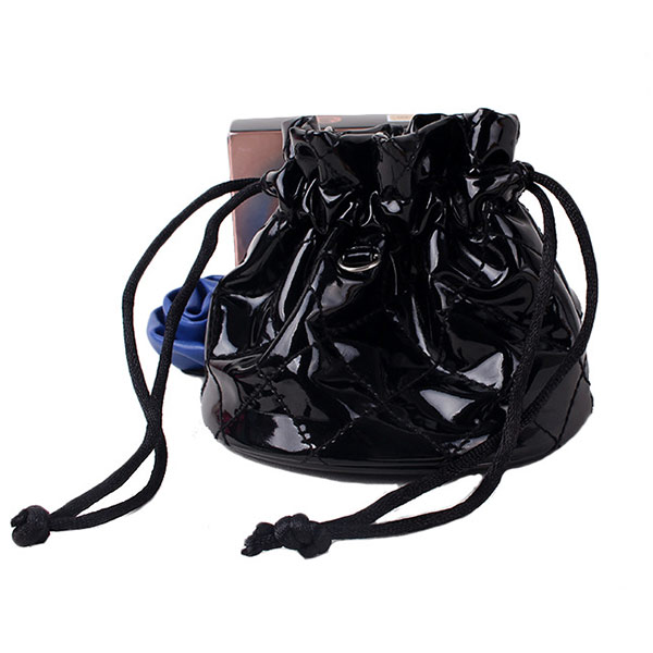 旅行収納ポーチ 円筒形  ブラック「トモウハンドバッグ」製作 化粧品収納 レディース巾着袋