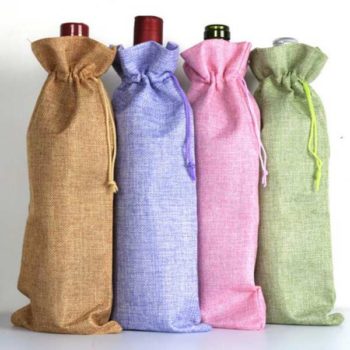 ワイン袋 麻素材 ギフトバッグ「トモウ」オリジナル製作 ワインボトルカバー 装飾巾着袋 小物ポーチ ボトルカバー