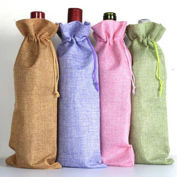 上質麻素材作製のワイン巾着袋ご紹介します