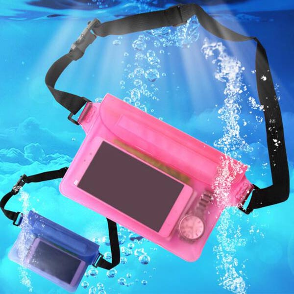 防水ウエストポーチ 3重チャック PVC素材 ピンク プール 海水浴 釣り ウエストバッグ 防水ケース 携帯 男女兼用