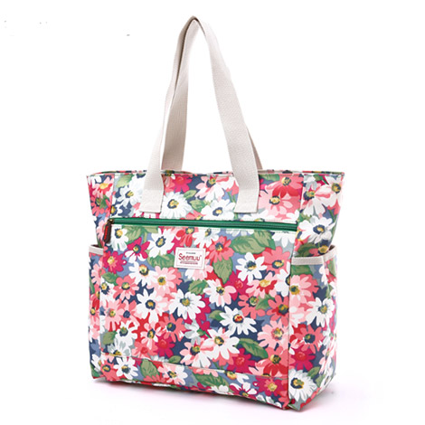 可愛い花柄  ハンドバッグ ファスナー付き トートバッグ手提げ 多機能バッグ オリジナルキャンバスバッグ
