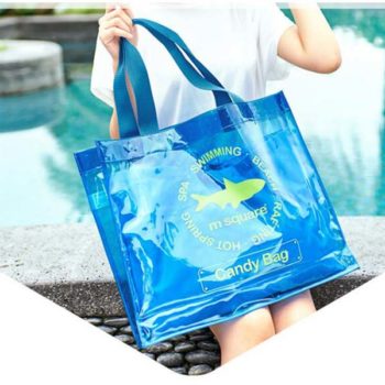 2018夏新製品 プールバッグ 透明トートバッグ ブルー ビーチバッグ がま口 レディース メンズ兼用 レジャービニールバッグ 温泉バッグ 防水 大容量